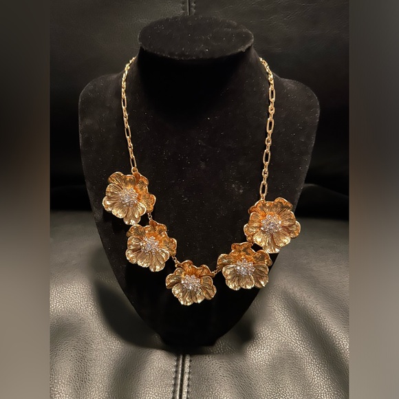 Kate Spade NY precious poppies golden necklace poppy flowers pave centers collar - Picture 1 of 8